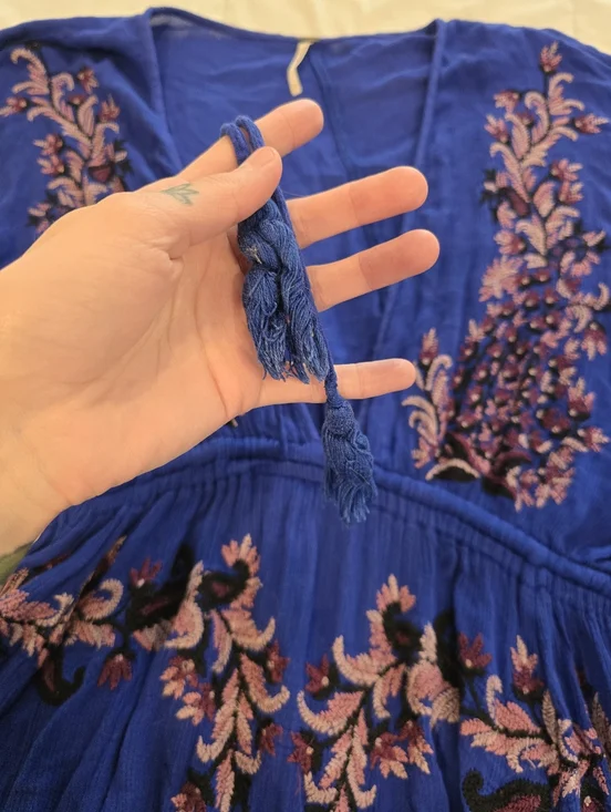 Free People Womens Pretty Pineapple Embroidered Dress Royal Blue Size Small - Picture 5 of 11